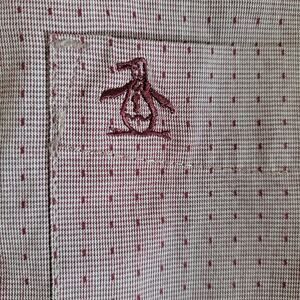 Original Penguin Shirt Men Size XL Burgundy Button Down Long Sleeve Dash Pattern